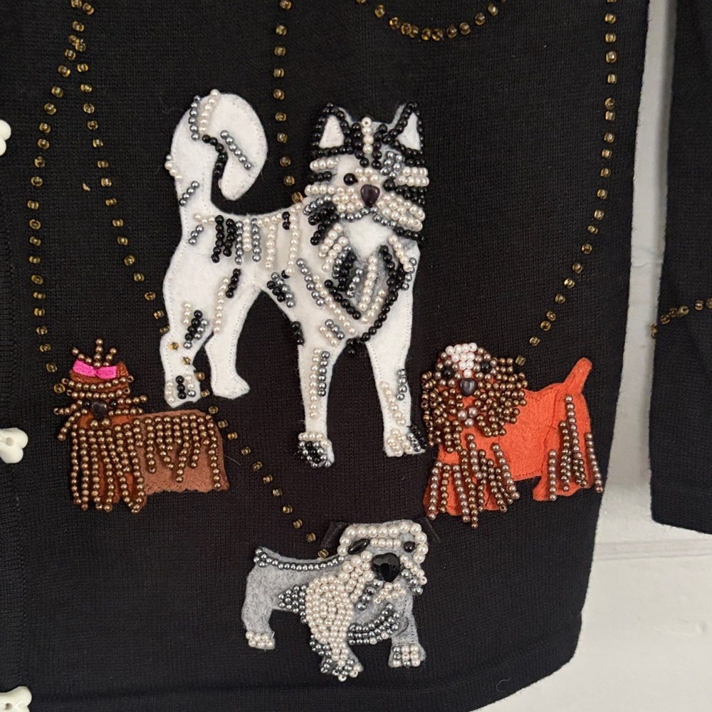 Quacker Factory Black Cardigan with Dog Embroidery - Picture 5 of 11
